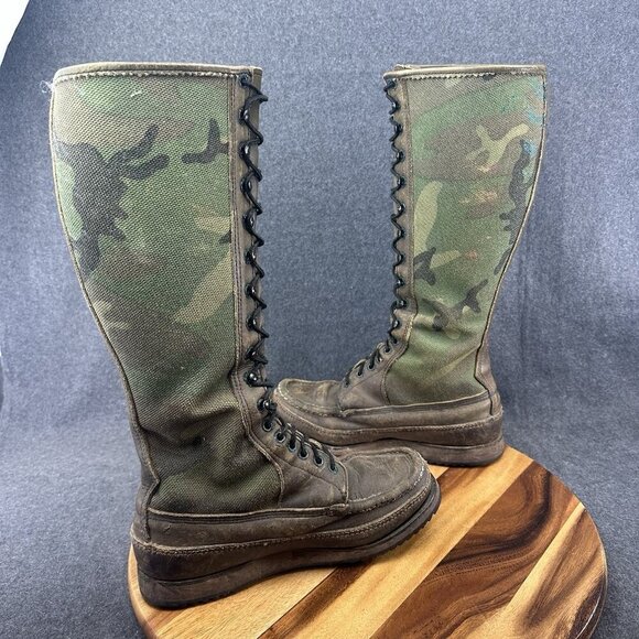 VTG WC Russell Moccasin Boots Camo Turkey Hunt Snake Proof 17” Tall Mens Sz 7.5D main image 14